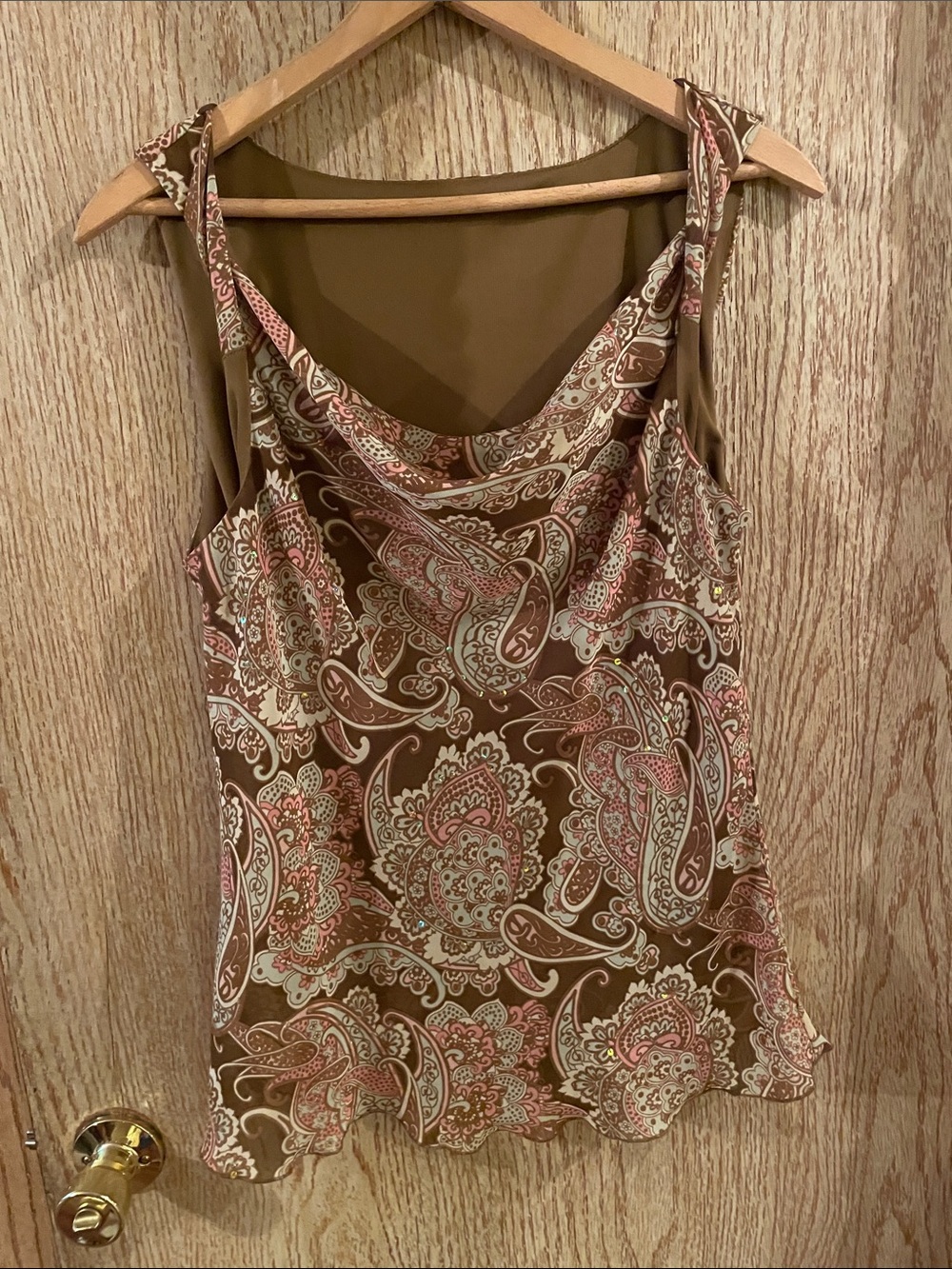 Women’s Brown Paisley Cowl-Neck Tank Top